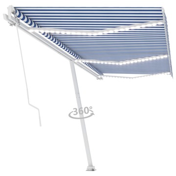 Toldo Retrátil Manual com LED 600x300 cm Azul e Branco