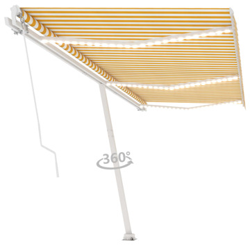 Toldo Retrátil Manual com LED 600x300 cm Amarelo e Branco