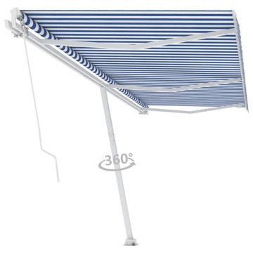 Toldo Retrátil Manual Independente 600x350 cm Azul e Branco