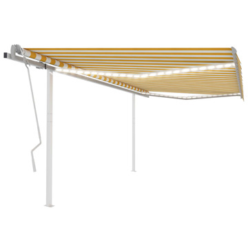 Toldo Retrátil Manual com Luzes LED 4,5x3 M Amarelo e Branco