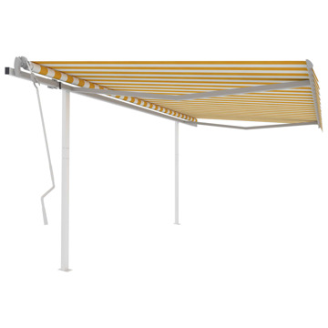 Toldo Retrátil Manual com Postes 4,5x3,5 M Amarelo e Branco