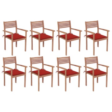 Cadeiras de Jardim Empilháveis C/ Almofadões 8 pcs Teca Maciça