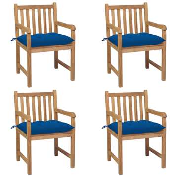 Cadeiras de Jardim C/ Almofadões Azul 4 pcs Teca Maciça