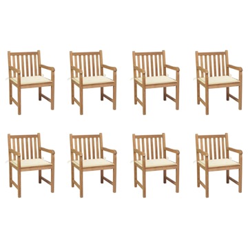 Cadeiras de Jardim C/ Almofadões Cor Creme 8 pcs Teca Maciça