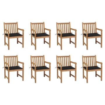 Cadeiras de Jardim C/ Almofadões Preto 8 pcs Teca Maciça