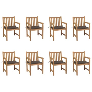 Cadeiras de Jardim C/ Almofadões Cinza-acast. 8 pcs Teca Maciça