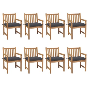 Cadeiras de Jardim C/ Almofadões Antracite 8 pcs Teca Maciça