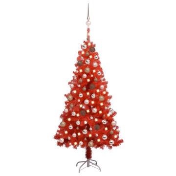 Árvore Natal Artificial C/ Luzes LED e Bolas 150cm Pvc Vermelho