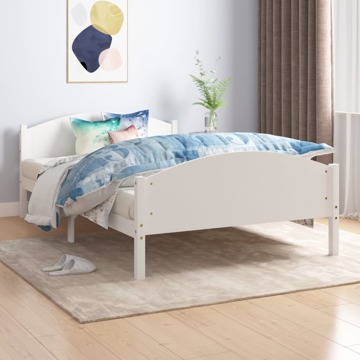 Estrutura de Cama 140x200 cm Pinho Maciço Branco