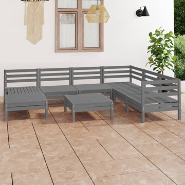 Conjunto Lounge de Jardim Pinho Maciço Cinzento 8 pcs