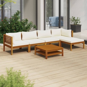 Conjunto Lounge Jardim C/ Almofadões Creme Acácia Maciça 6 pcs