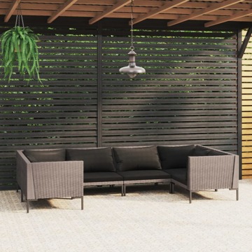 Conjunto Lounge Jardim C/ Almofadões Vime Pe Cinza-escuro 6 pcs