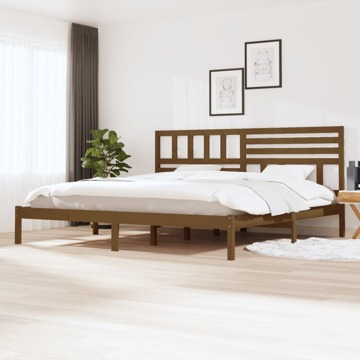 Estrutura de Cama 200x200 cm Pinho Maciço Castanho Mel