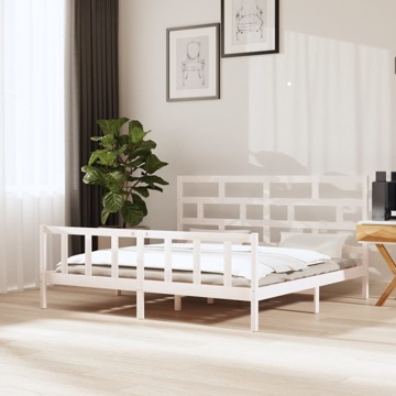 Estrutura de Cama Super King 180x200 cm Pinho Maciço Branco