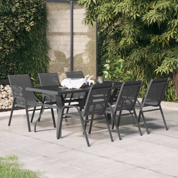 Conjunto de Jantar para Jardim Cinzento e Preto 7 pcs