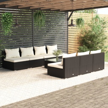 Conjunto Lounge de Jardim C/ Almofadões Vime Pe Preto 8 pcs