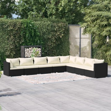 Conjunto Lounge de Jardim C/ Almofadões Vime Pe Preto 8 pcs