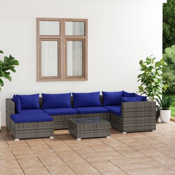 Conjunto Lounge de Jardim C/ Almofadões Vime Pe Cinza 7 pcs