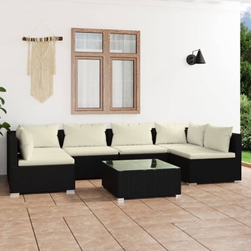 Conjunto Lounge de Jardim C/ Almofadões Vime Pe Preto 7 pcs