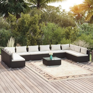 Conjunto Lounge de Jardim C/ Almofadões Vime Pe Preto 11 pcs