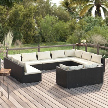 Conjunto Lounge de Jardim C/ Almofadões Vime Pe Preto 11 pcs