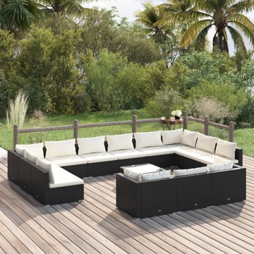 Conjunto Lounge de Jardim C/ Almofadões Vime Pe Preto 14 pcs