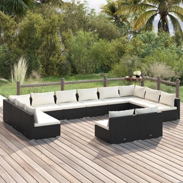 Conjunto Lounge de Jardim C/ Almofadões Vime Pe Preto 12 pcs