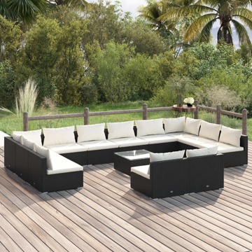 Conjunto Lounge de Jardim C/ Almofadões Vime Pe Preto 13 pcs