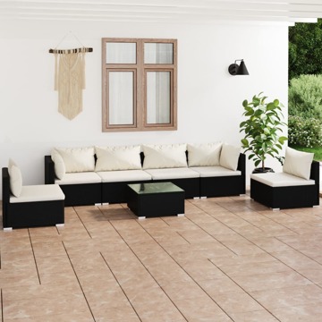 Conjunto Lounge de Jardim C/ Almofadões Vime Pe Preto 7 pcs