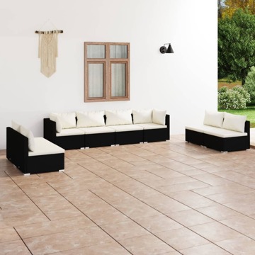 Conjunto Lounge de Jardim C/ Almofadões Vime Pe Preto 8 pcs