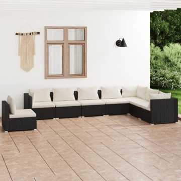 Conjunto Lounge de Jardim C/ Almofadões Vime Pe Preto 8 pcs