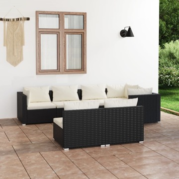 Conjunto Lounge de Jardim C/ Almofadões Vime Pe Preto 7 pcs