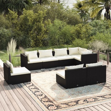 Conjunto Lounge de Jardim C/ Almofadões Vime Pe Preto 8 pcs