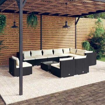 Conjunto Lounge de Jardim C/ Almofadões Vime Pe Preto 11 pcs