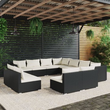 Conjunto Lounge de Jardim C/ Almofadões Vime Pe Preto 11 pcs