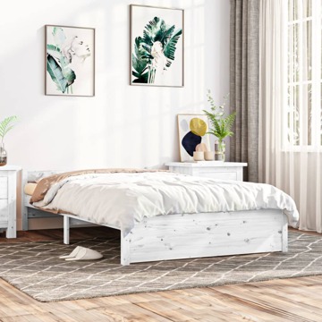 Estrutura de Cama Casal 135x190 cm Madeira Maciça Branco