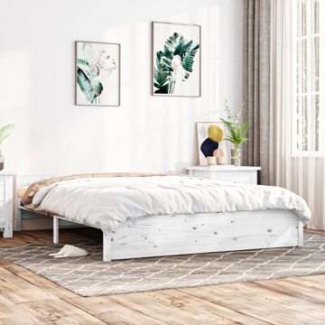 Estrutura de Cama 140x190 cm Madeira Maciça Branco