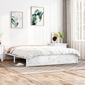 Estrutura de Cama 160x200 cm Madeira Maciça Branco