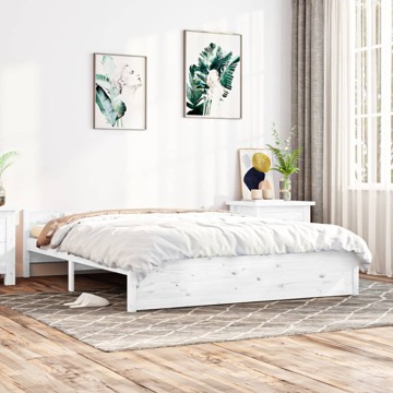 Estrutura de Cama Super King 180x200 cm Madeira Maciça Branco