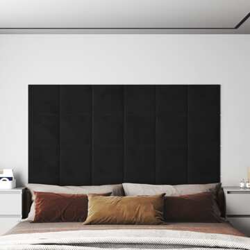 Painel de Parede 12 pcs 30x30 cm Veludo 1,08 M² Preto