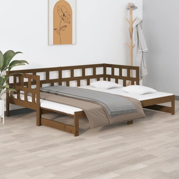 Estrutura Sofá-cama de Puxar 2x(90x190) cm Pinho Castanho-mel