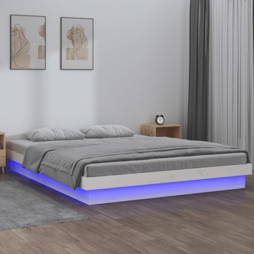 Estrutura de Cama C/ LED Casal 135x190 cm Madeira Maciça Branco