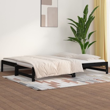 820736 Sofá-cama de Puxar 2x(80x200) cm Pinho Maciço Preto