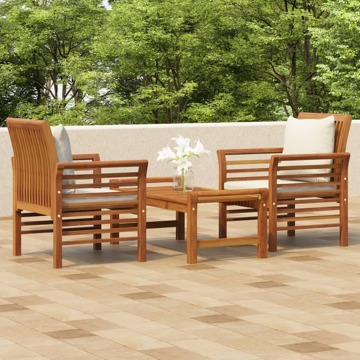 Conjunto Lounge de Jardim com Almofadões Acácia Maciça 3 pcs