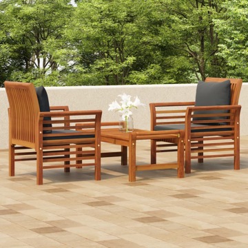 Conjunto Lounge de Jardim com Almofadões Acácia Maciça 3 pcs