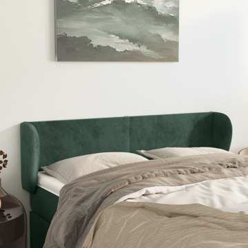 Cabeceira de Cama C/ Abas Veludo 147x23x78/88cm Verde-escuro