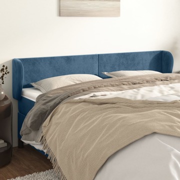 Cabeceira de Cama C/ Abas Veludo 183x23x78/88cm Azul-escuro