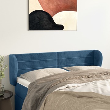 Cabeceira de Cama C/ Abas Veludo 147x23x78/88cm Azul-escuro