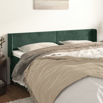 Cabeceira de Cama C/ Abas Veludo 163x16x78/88cm Verde-escuro