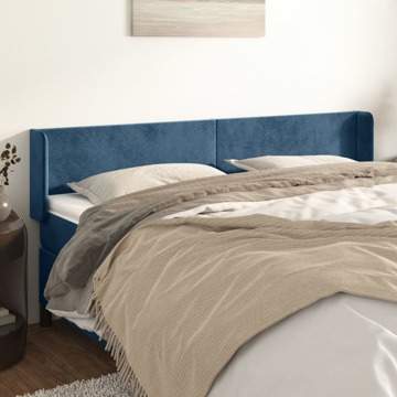 Cabeceira de Cama C/ Abas Tecido 183x16x78/88cm Azul-escuro